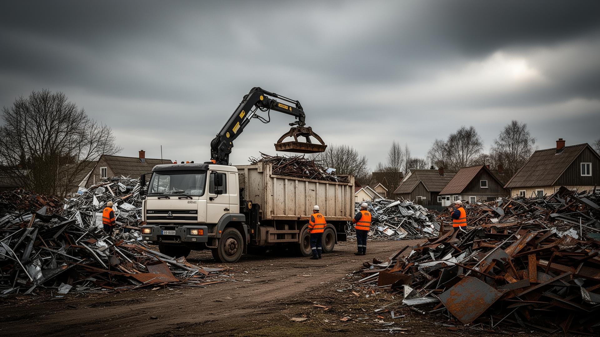Truck with manipulator loading scrap metal